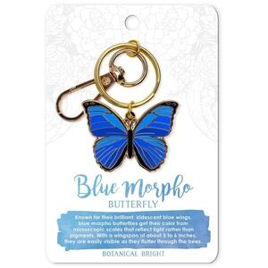 Blue Morpho Butterfly Enamel Keychain with Key Clip - Gold Plated Accessory‎